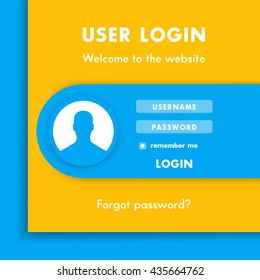 User Login window, login page for website in blue and yellow, vector illustration