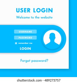 User login window template, login web page for website in blue and white