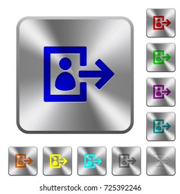 User logout engraved icons on rounded square glossy steel buttons