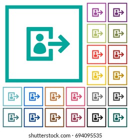 User logout flat color icons with quadrant frames on white background
