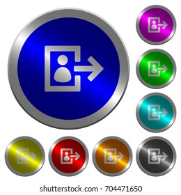 User logout icons on round luminous coin-like color steel buttons