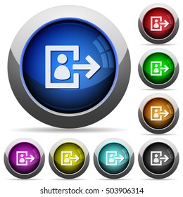 User logout icons in round glossy buttons with steel frames