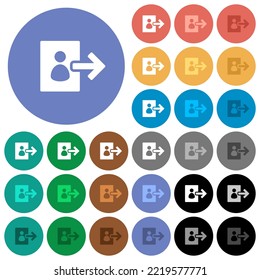 User logout solid multi colored flat icons on round backgrounds. Included white, light and dark icon variations for hover and active status effects, and bonus shades.