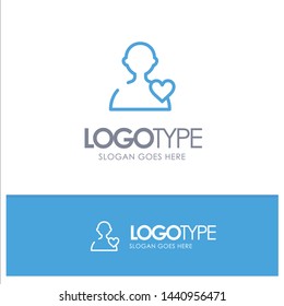 User, Love, Heart Blue outLine Logo with place for tagline