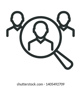 user in magnifier - minimal line web icon. simple vector illustration. concept for infographic, website or app.