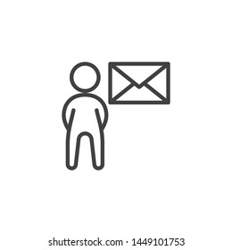 User mail message line icon. Email Marketing linear style sign for mobile concept and web design. Man with envelope outline vector icon. Symbol, logo illustration. Vector graphics