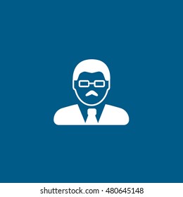 User Man With Glasses Flat Icon On Blue Background
