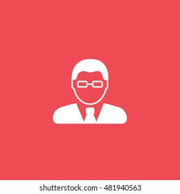 User Man With Glasses Flat Icon On Red Background