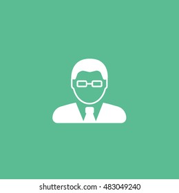 User Man With Glasses Flat Icon On Green Background
