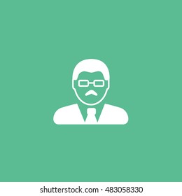 User Man With Glasses Flat Icon On Green Background