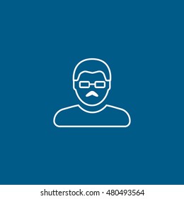 User Man With Glasses Line Icon On Blue Background