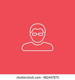 User Man With Glasses Line Icon On Red Background