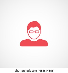 User Man With Glasses Red Flat Icon On White Background