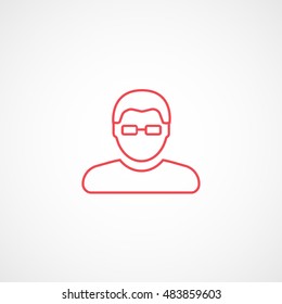 User Man With Glasses Red Line Icon On White Background