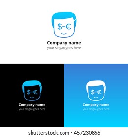 User, man, human people head with money icon in eyes. Logo, icon, sign, emblem vector template. Abstract symbol and button with gradient for business, bank, pay conversation firm or service company.