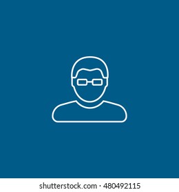 User Man With Round Glasses Line Icon On Blue Background