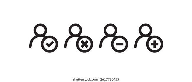 User management icons for add, remove, accept, decline Vector
