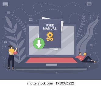 User manual book concept vector illustration with people character. A guide book of instruction. Guidance and tutorial for users. Flat design style vector illustration.