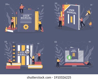 User manual book concept vector illustration with people character. A guide book of instruction. Guidance and tutorial for users. Flat design style vector illustration.