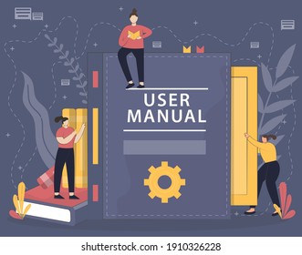 User manual book concept vector illustration with people character. A guide book of instruction. Guidance and tutorial for users. Flat design style vector illustration.