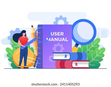 User manual book flat illustration vector template, Guide instruction, Manual book, Customer guide, Useful information, User guidance, Guidebook, Handbook, Tutorials