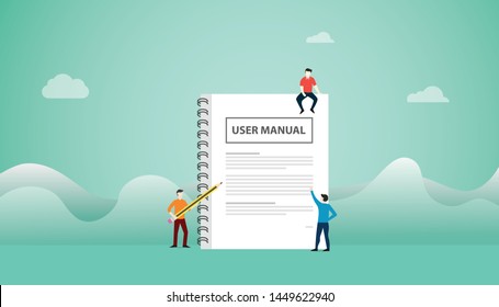 user manual concept with book manuals with team people read with modern flat style - vector