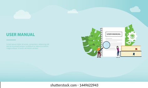 user manual concept with book manuals with team people read for website template landing homepage with modern flat style - vector