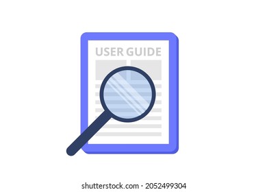 User manual  flat style concept. People with guide instruction are discussing about content of handbook. Vector illustration.