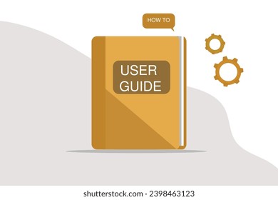 User manual guide book concept, People characters holds magnifier to read for guidance manual instruction textbook, specification user tutorial document