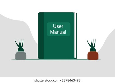 User manual guide book concept, guidance manual instruction textbook on table