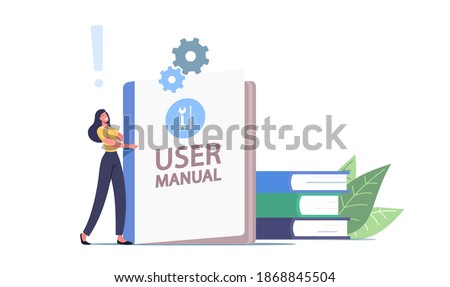 User Manual, Guide Book or Technical Instruction Concept. Tiny Female Character Carry Huge Handbook with Guidance and Tutorial for Users. Customer Support, Aid. Cartoon People Vector Illustration