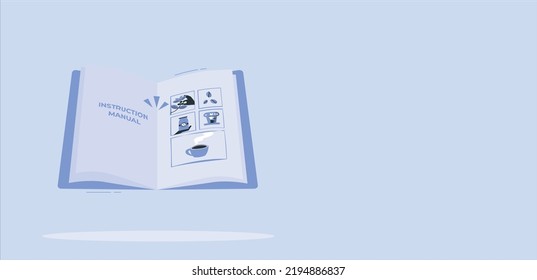 User manual guide brochure against tools and documents. Instruction manual. Paperwork, sheets in folder. Vector illustration. user manual. User guide manual
