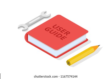 User manual, guide, instruction, guidebook, Handbook isometric concept. Vector illustration.