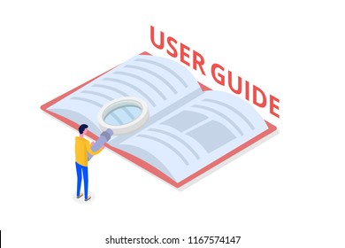 User Manual, Guide, Instruction, Guidebook, Handbook Isometric Concept. Vector Illustration.