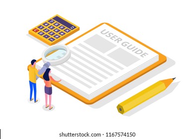 User manual, guide, instruction, guidebook, Handbook isometric concept. Vector illustration.