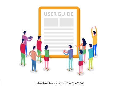 User Manual, Guide, Instruction, Guidebook, Handbook Isometric Concept. Vector Illustration.