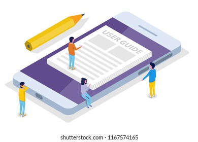 User manual, guide, instruction, guidebook, Handbook isometric concept. Vector illustration.