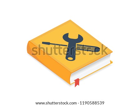 User manual, guide, instruction, guidebook, Handbook isometric concept. Vector illustration. User guide manual book illustration in flat style with settings icon. Concept of User Manual.