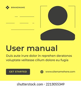 User manual handbook professional skills recommendations monochrome yellow social media post vector illustration. Educational knowledge important reference directory web page publication banner