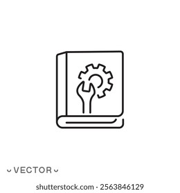 user manual icon, instruction book, project technical document, thin line symbol isolated on white background, editable stroke eps 10 vector illustration