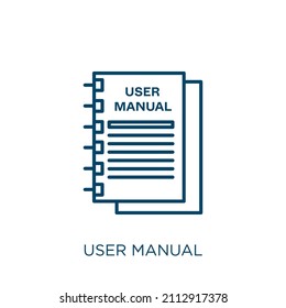 user manual icon. Thin linear user manual outline icon isolated on white background. Line vector user manual sign, symbol for web and mobile