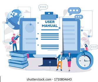 User manual, Instructions for use. Vector illustration for web banner, infographics, mobile. 