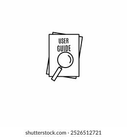 Manual do utilizador com lupa. Documento do guia do usuário e lupa. Manual Contorno do guia do usuário livro ícones vetoriais para web design isolado no fundo branco