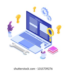 User manual on mobile device isometric icon concept. Vector illustration.
