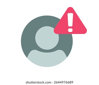 Cuidado do membro do usuário ícone de alerta de aviso vetor, conta de pessoa símbolo de scam falso sinal simples, perfil do cliente risco erro exclamação problema, hacker login suspeito elemento de interface de usuário imagem clip art