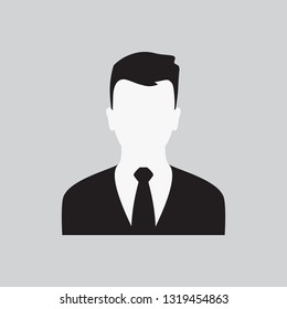 User Men Icon. Guy's Profile. Stylish Young Man in Business Suit with a Tie. Male Web Sign, Flat art Object. Black and White Silhouette of Boy. Avatar Picture App. Vector Illustration