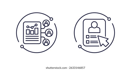 user metrics and data icons in line design