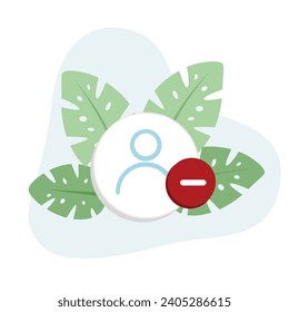 User minus flat design vector Illustration Icon decorated with leaves for web use for icon, user, remove, delete
