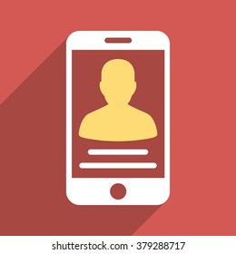 User Mobile Account long shadow vector icon. Style is a flat light symbol with rounded angles on a red square background.