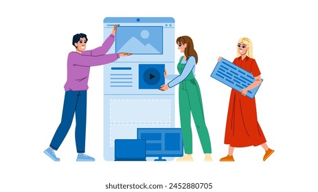 user mobile first design vector. friendly navigation, layout interface, swipe touch user mobile first design character. people flat cartoon illustration